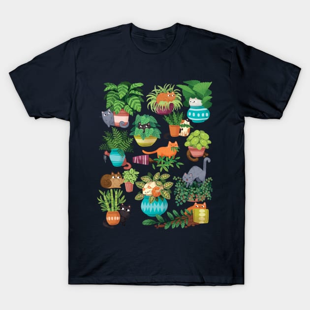 Cats and planters T-Shirt by MichelleScribbles